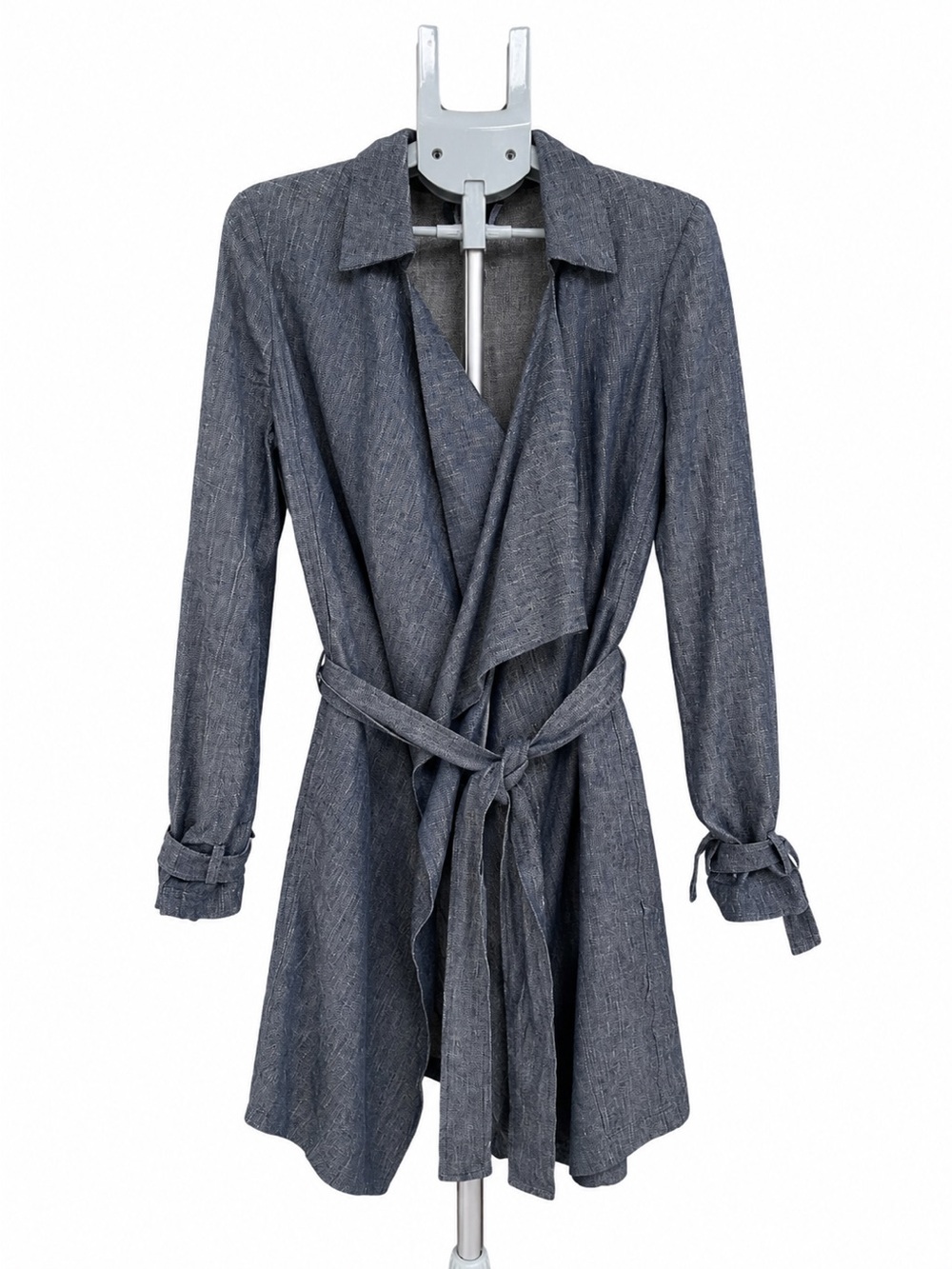 Poleci Lightweight Wrap Spring Trench Coat Belted Denim Linen Blend Draped Sz 6